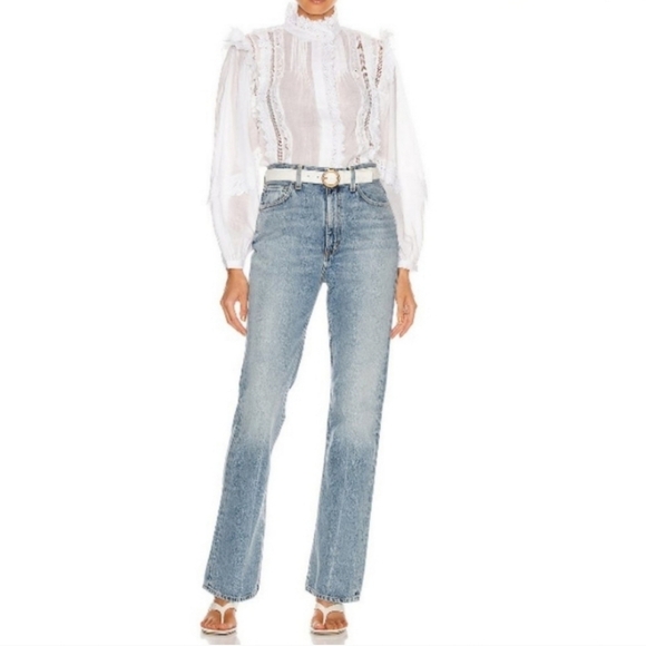 Frame Natalie White Embroidered Ramie Ling Sleeve Top Size Small - Picture 4 of 10